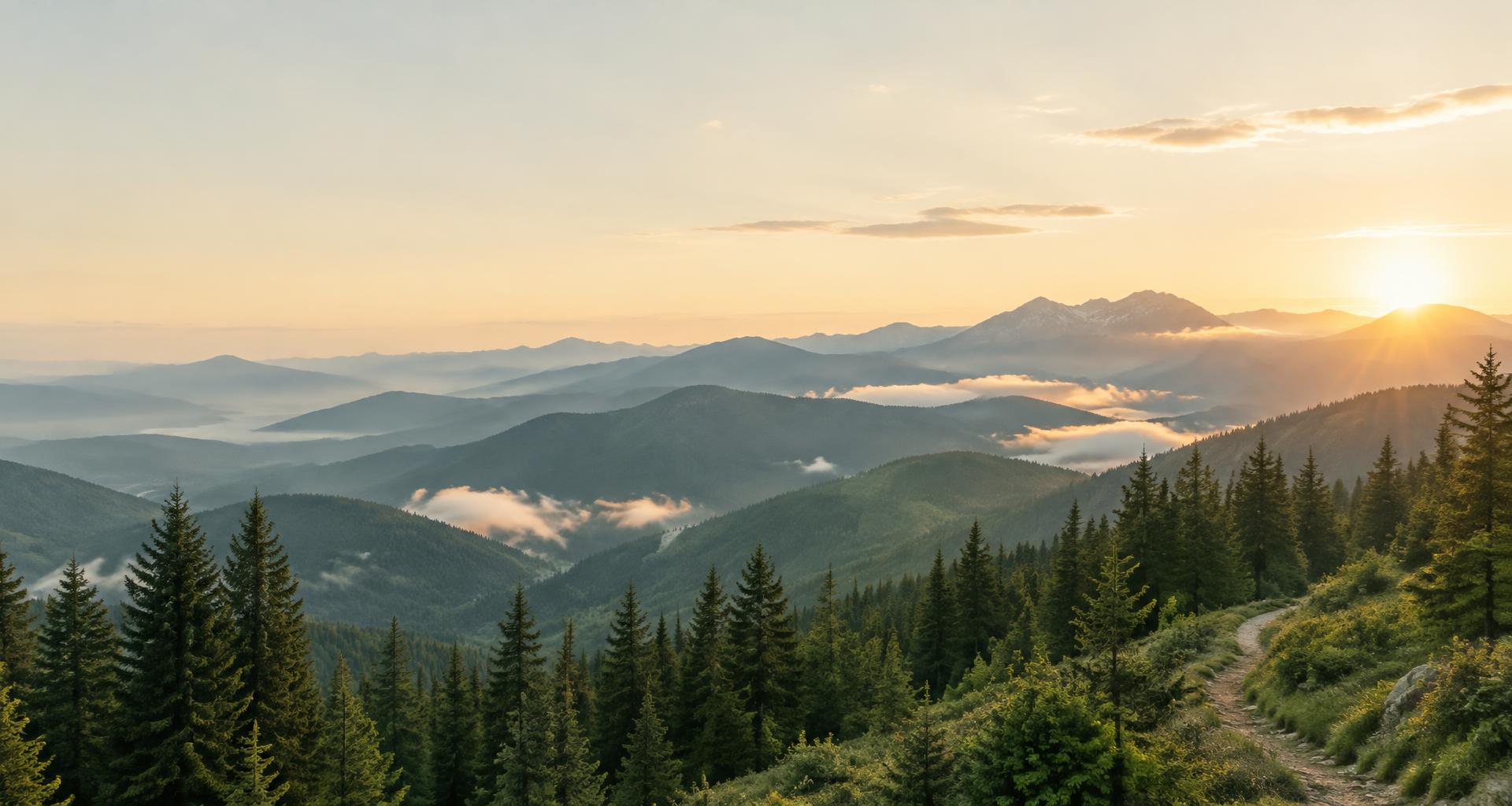 A sunlit mountain trail winding toward a new horizon